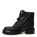 Shiny Goatskin Calfskin Quilted Lace Up Combat Boots 37.5 Black