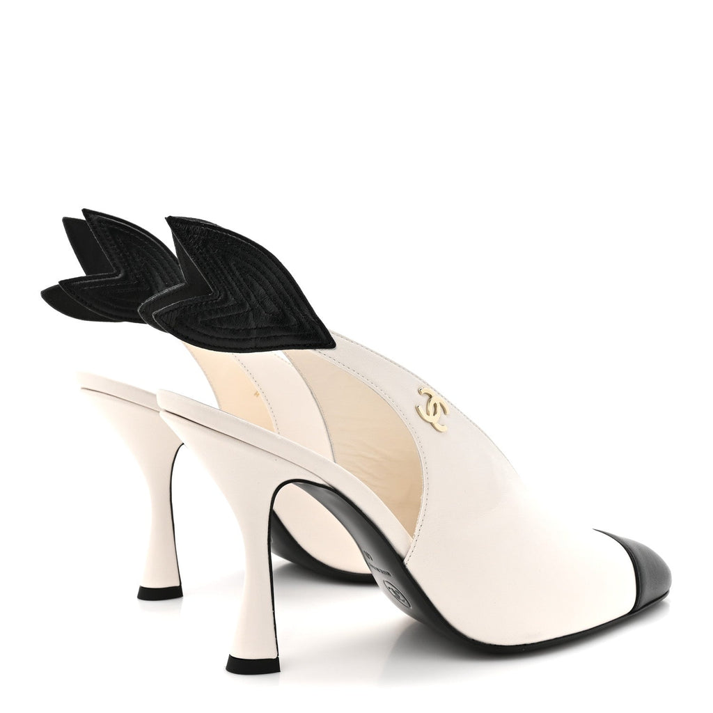 Lambskin Slingback Pumps 40 White Black