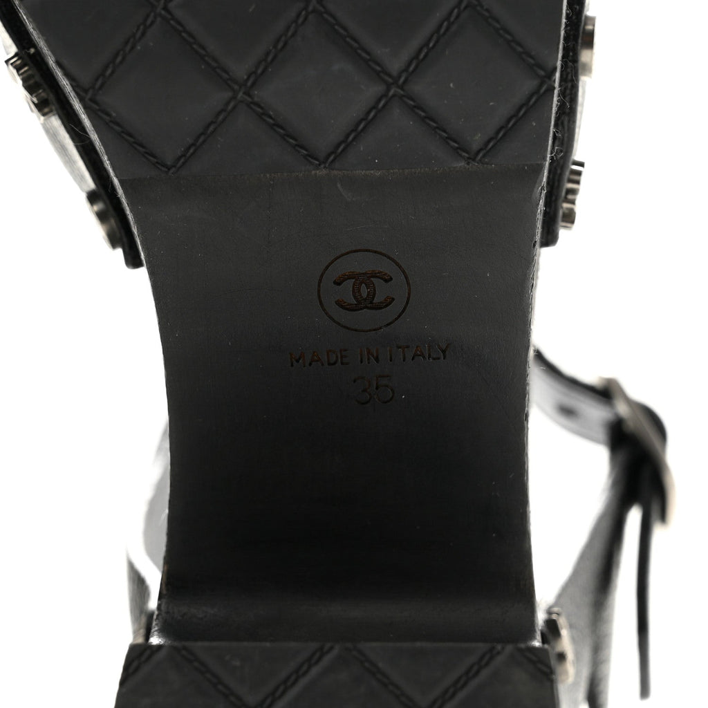 Goatskin Studded Platform Sandals 35 Black