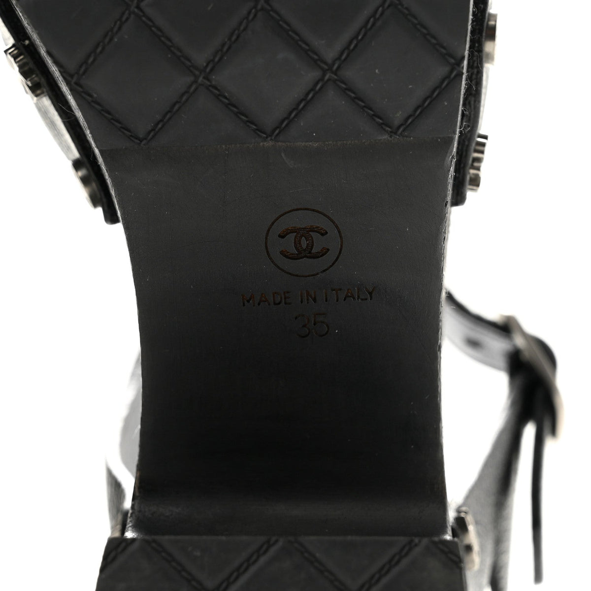 Goatskin Studded Platform Sandals 35 Black