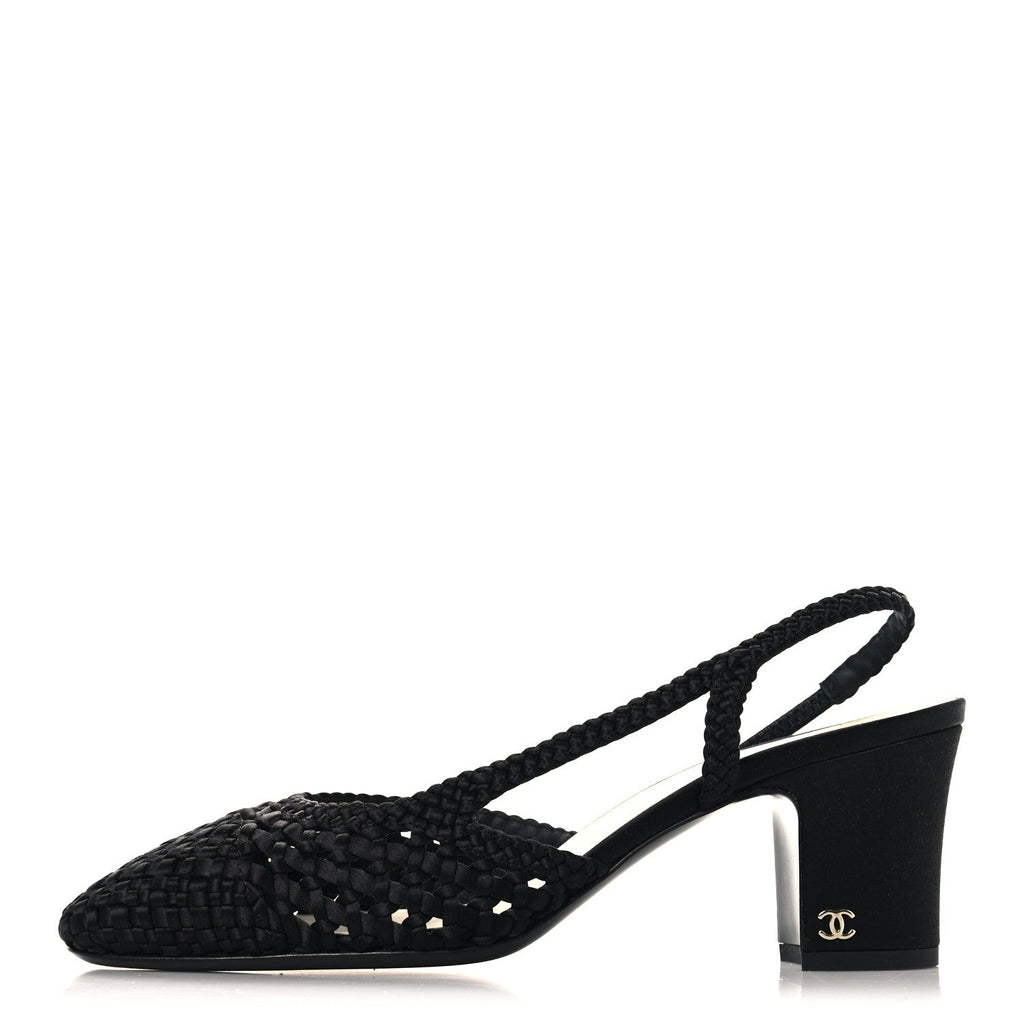 Satin Braided Slingback Flats 39.5 Black