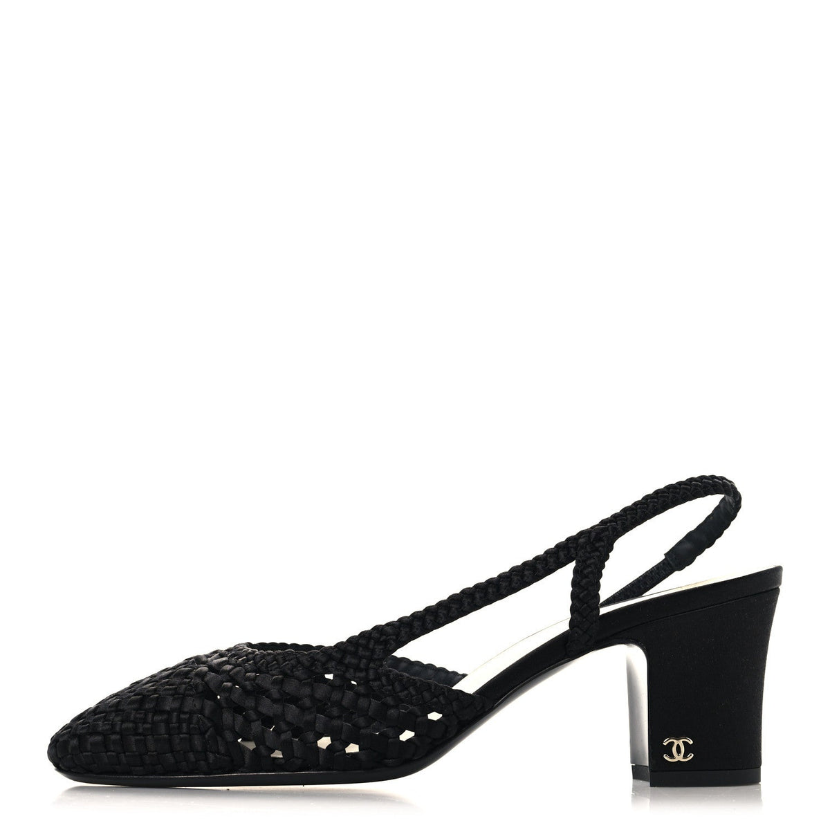 Satin Braided Slingback Flats 39.5 Black