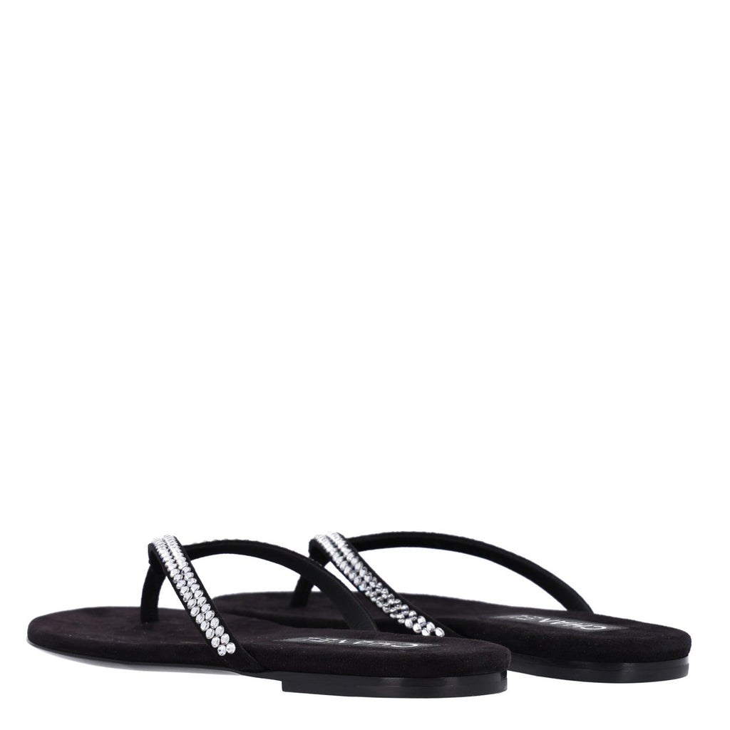 Suede Kidskin Strass CC Thong Sandals 36.5 Black