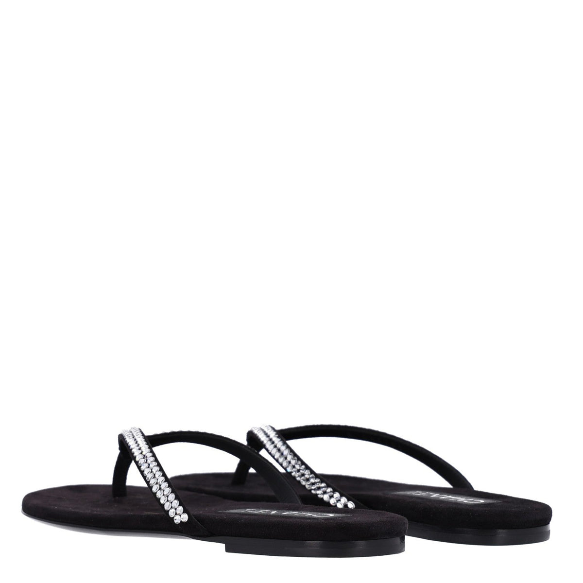 Suede Kidskin Strass CC Thong Sandals 36.5 Black
