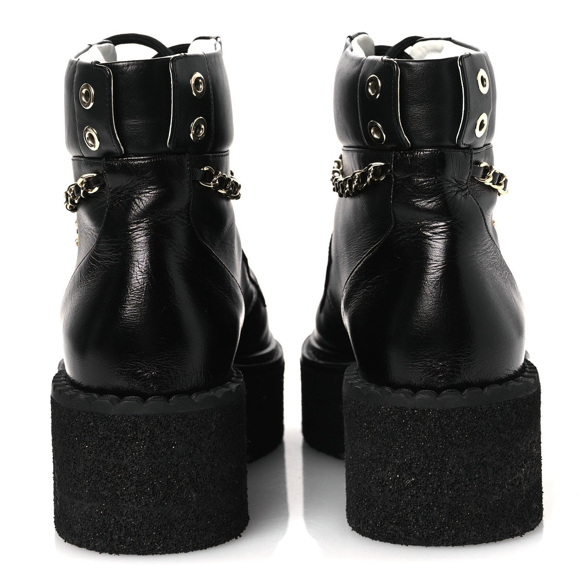 Calfskin Shiny Calfskin Chain Lace Up CC Short Boots 38.5 Black