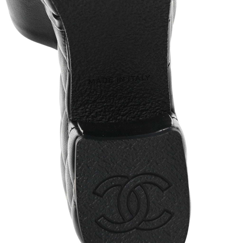 Lambskin Quilted CC Platform Mules 38.5 Black