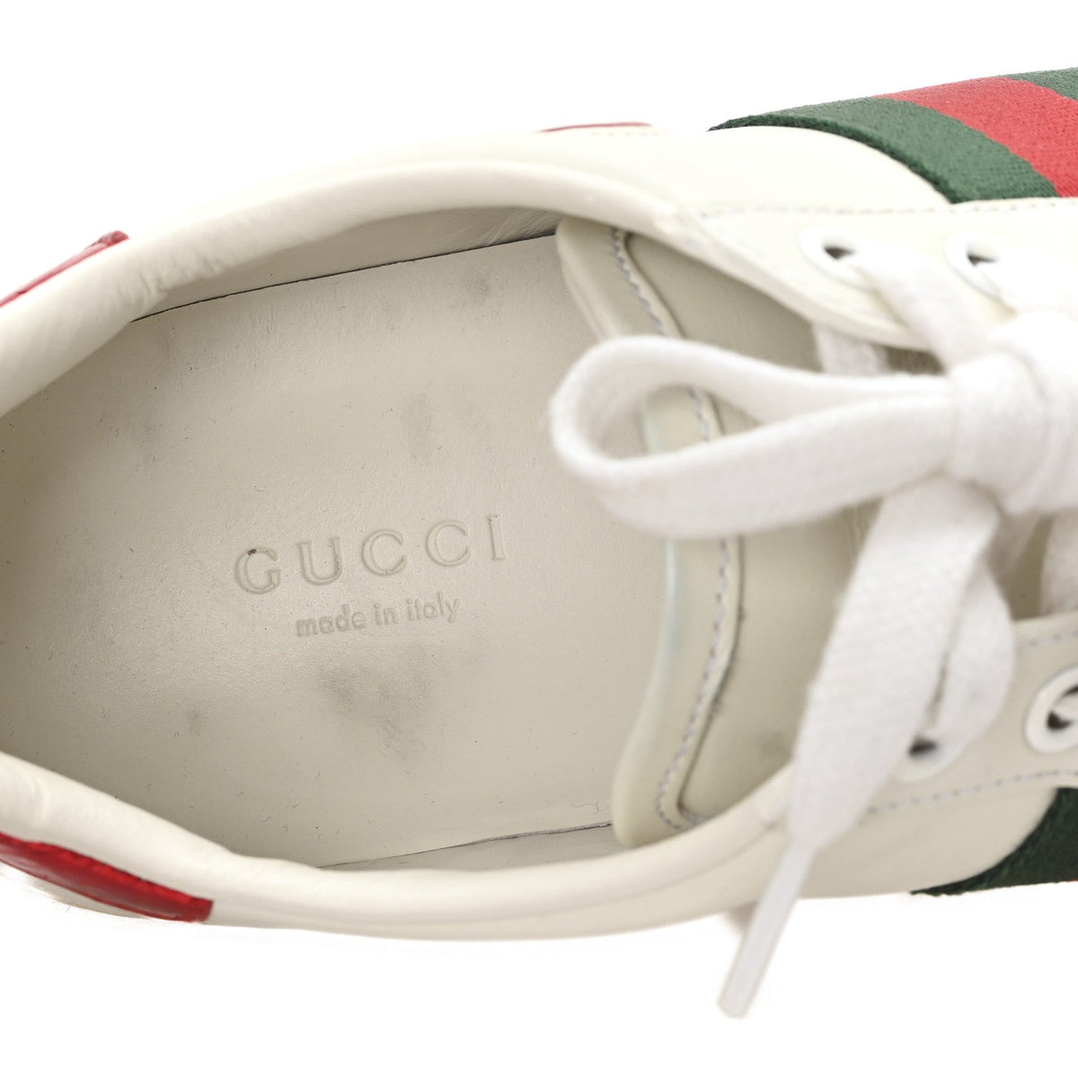 Calfskin Web Heart Embroidered Womens Ace Sneakers 36 White
