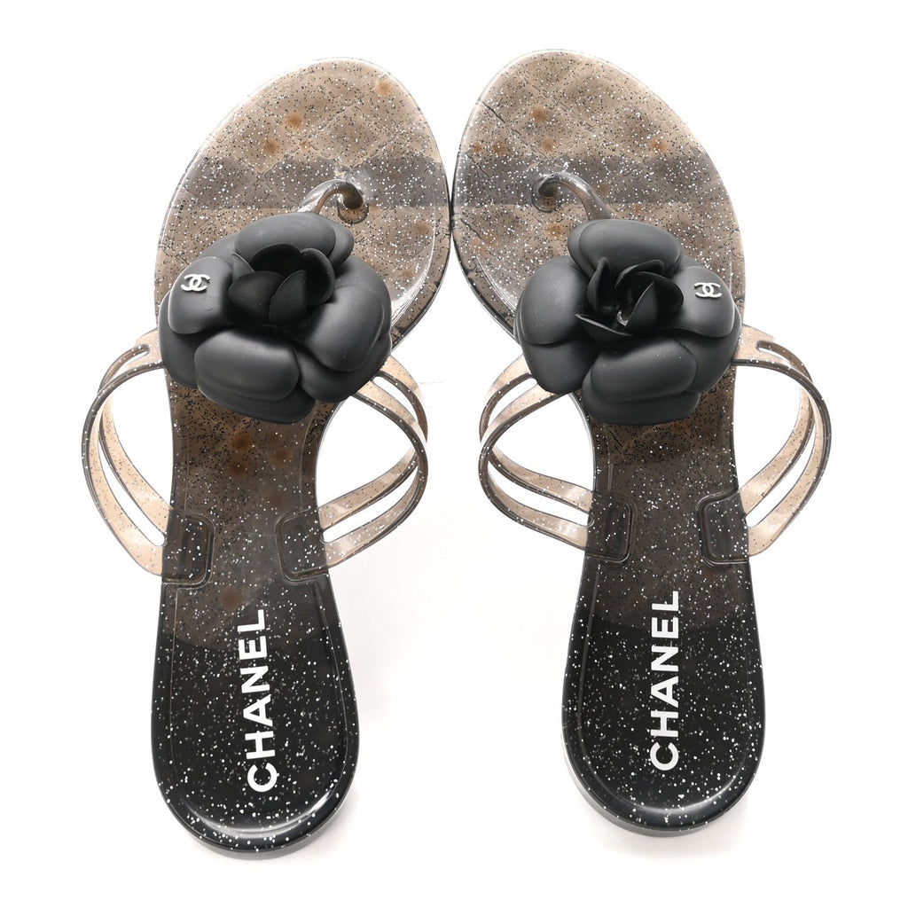 Jelly Quilted Camellia Thong Sandals 38 Black