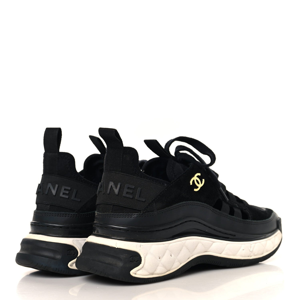 Velvet Calfskin Mixed Fibers CC Sneakers 35 Black
