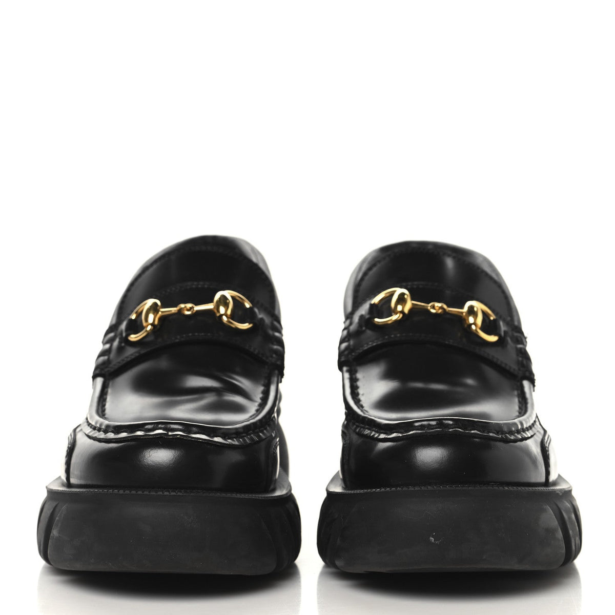 Magnum Calfskin Nappa Samoa Womens Horsebit Platform Chunky Lug Sole 40mm Loafers 38.5  Black