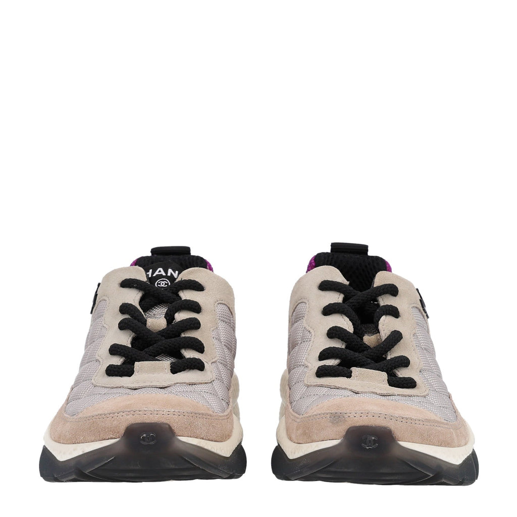 Mesh Suede Calfskin CC Sneakers 36 Light Beige Purple Beige