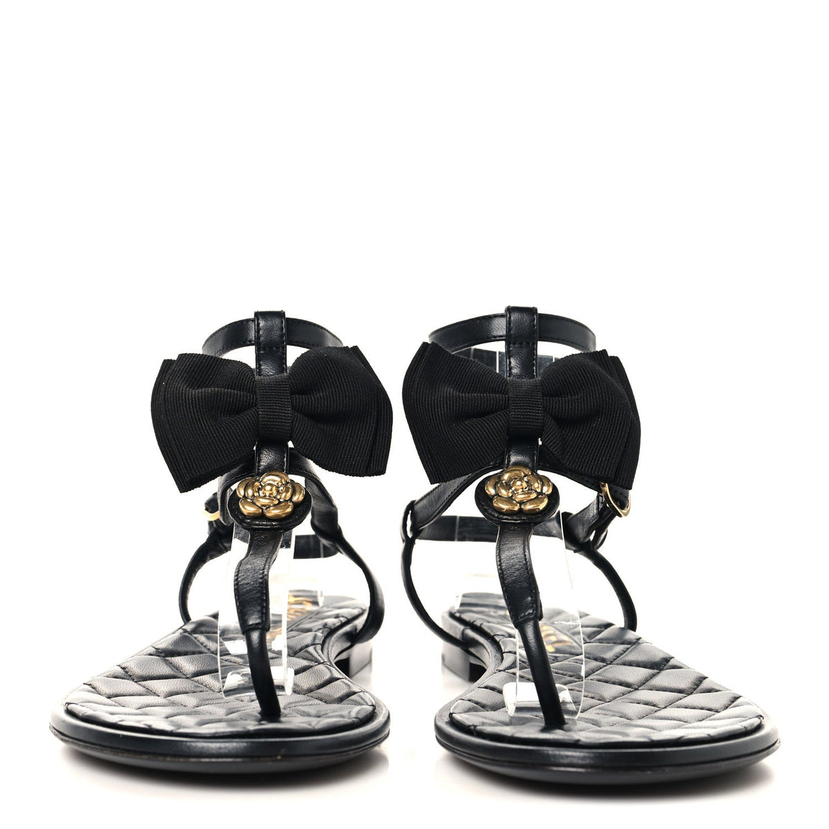Lambskin Grosgrain Camellia Thong Sandals 37 Black