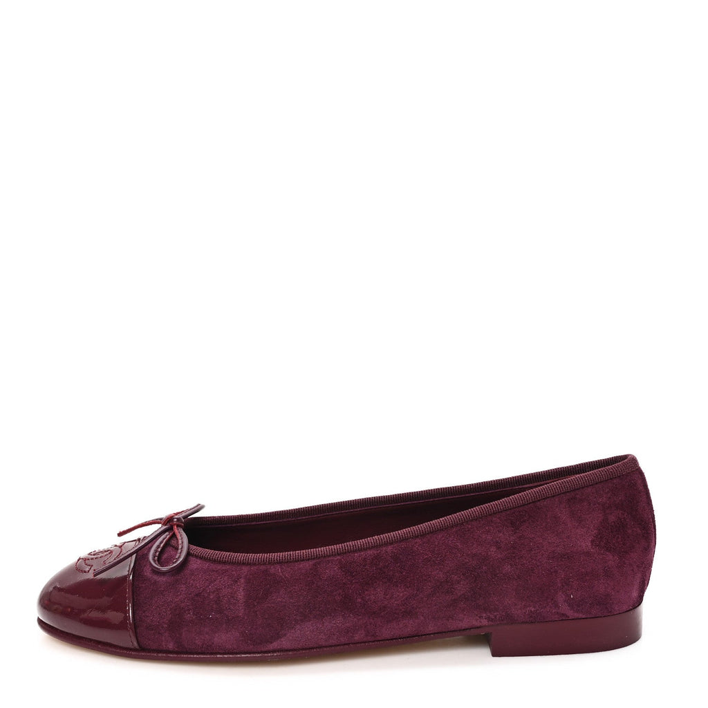 Suede Patent Cap Toe CC Ballerina Flats 38.5 Grey 37.5 Burgundy