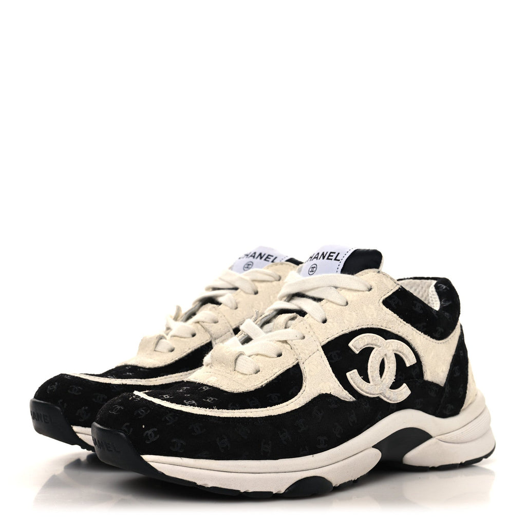 Suede Calfskin Printed CC Sneakers 36 White Black