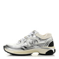 Fabric Laminated Calfskin Stretch CC Sneakers 37.5 White Silver