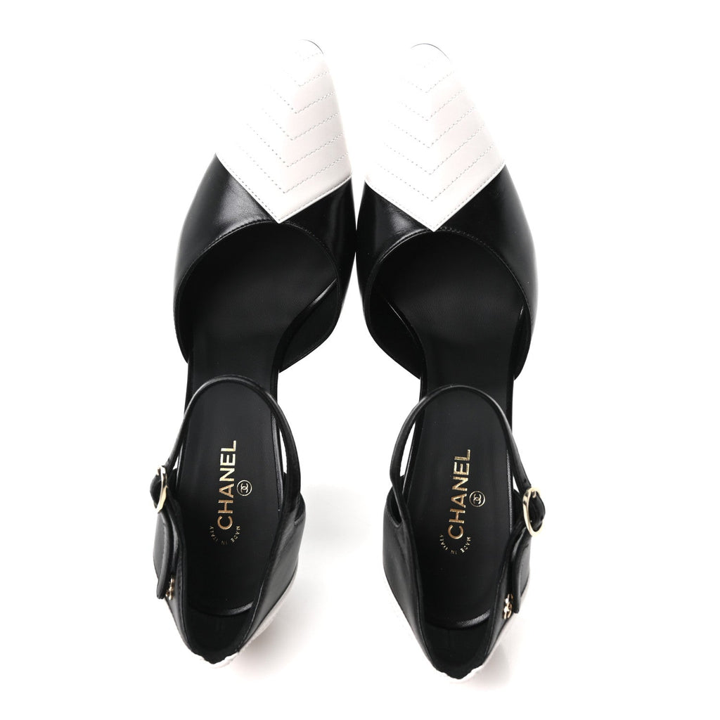 Lambskin Mary Jane Pumps 39 Black White