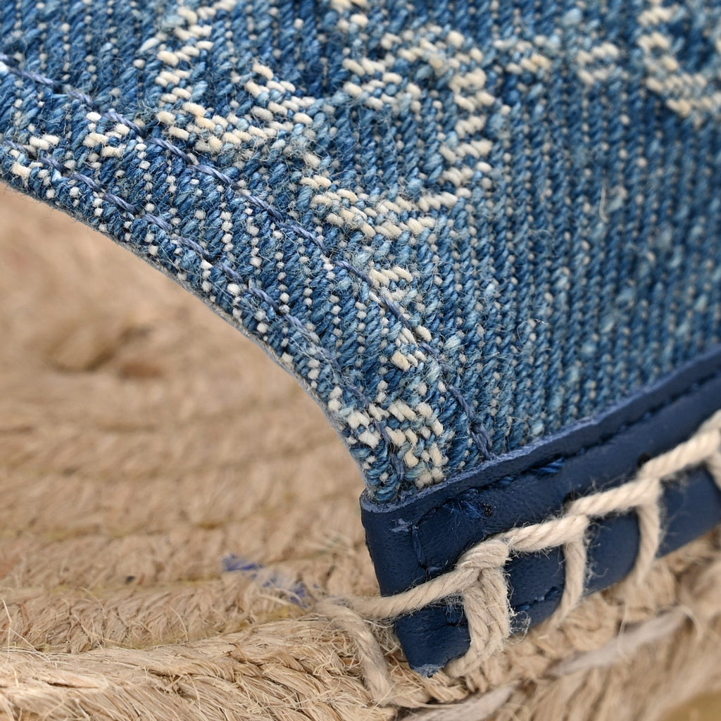 New Denim GG Monogram Pilar Ankle Wrap Espadrille Wedge Sandals 37 Light Blue