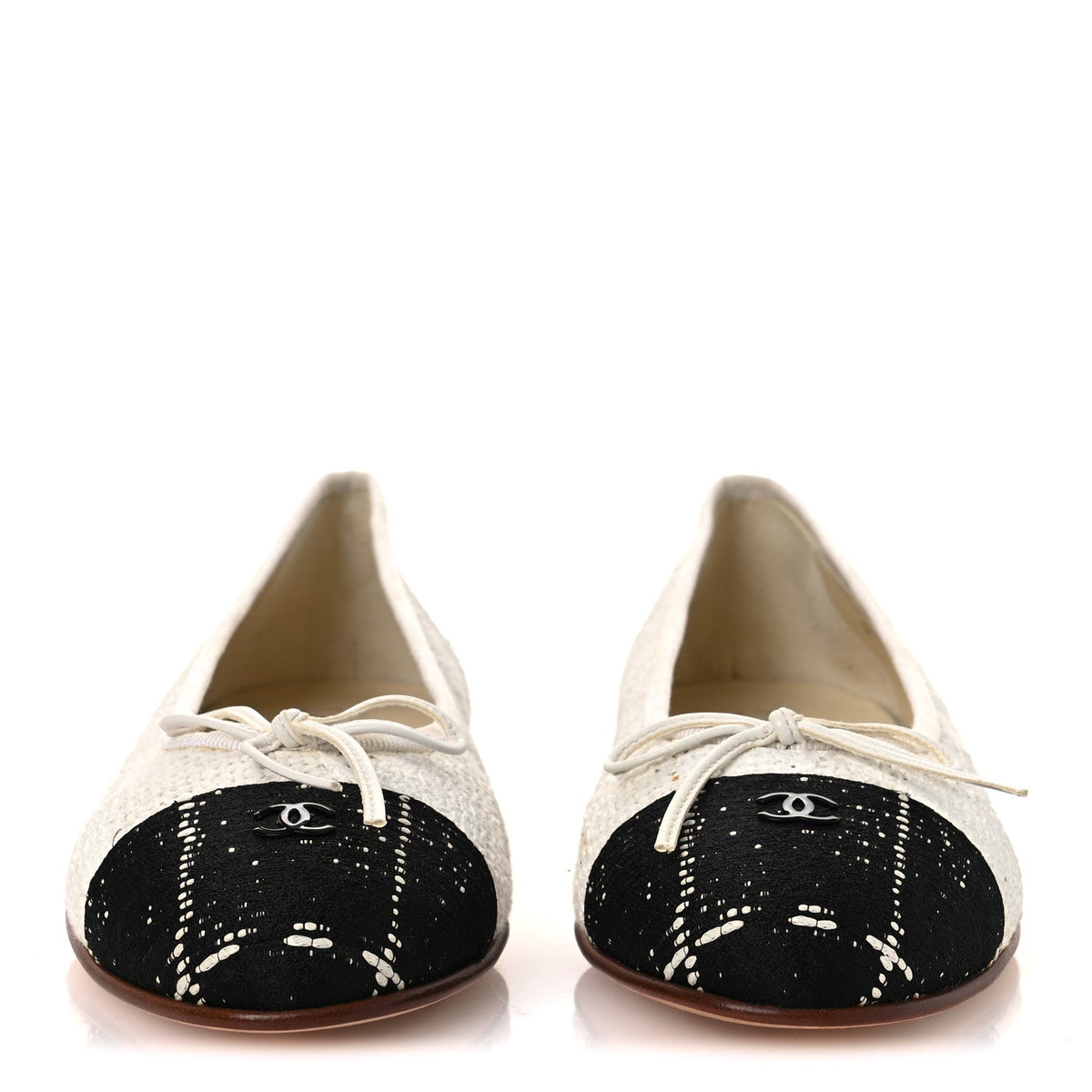 Tweed Cap Toe Ballet Flats 37 White Black