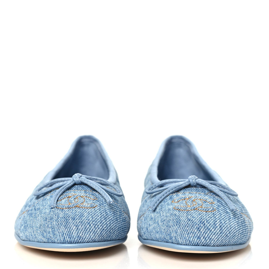 Washed Denim Quilted Cap Toe CC Ballerina Flats 37 Blue