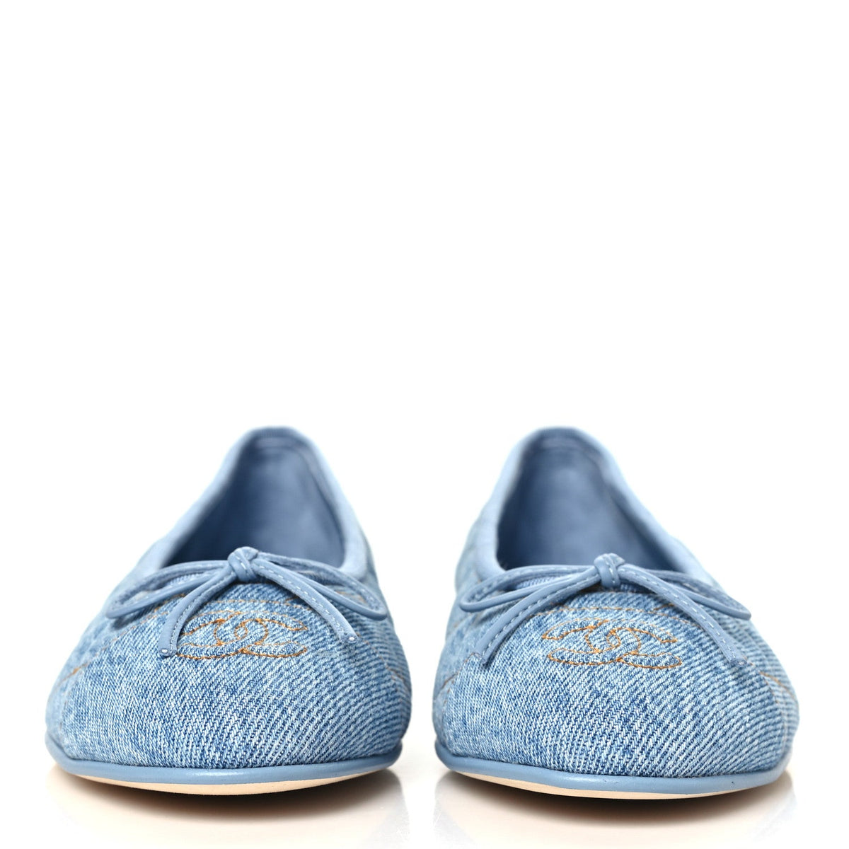 Washed Denim Quilted Cap Toe CC Ballerina Flats 37 Blue