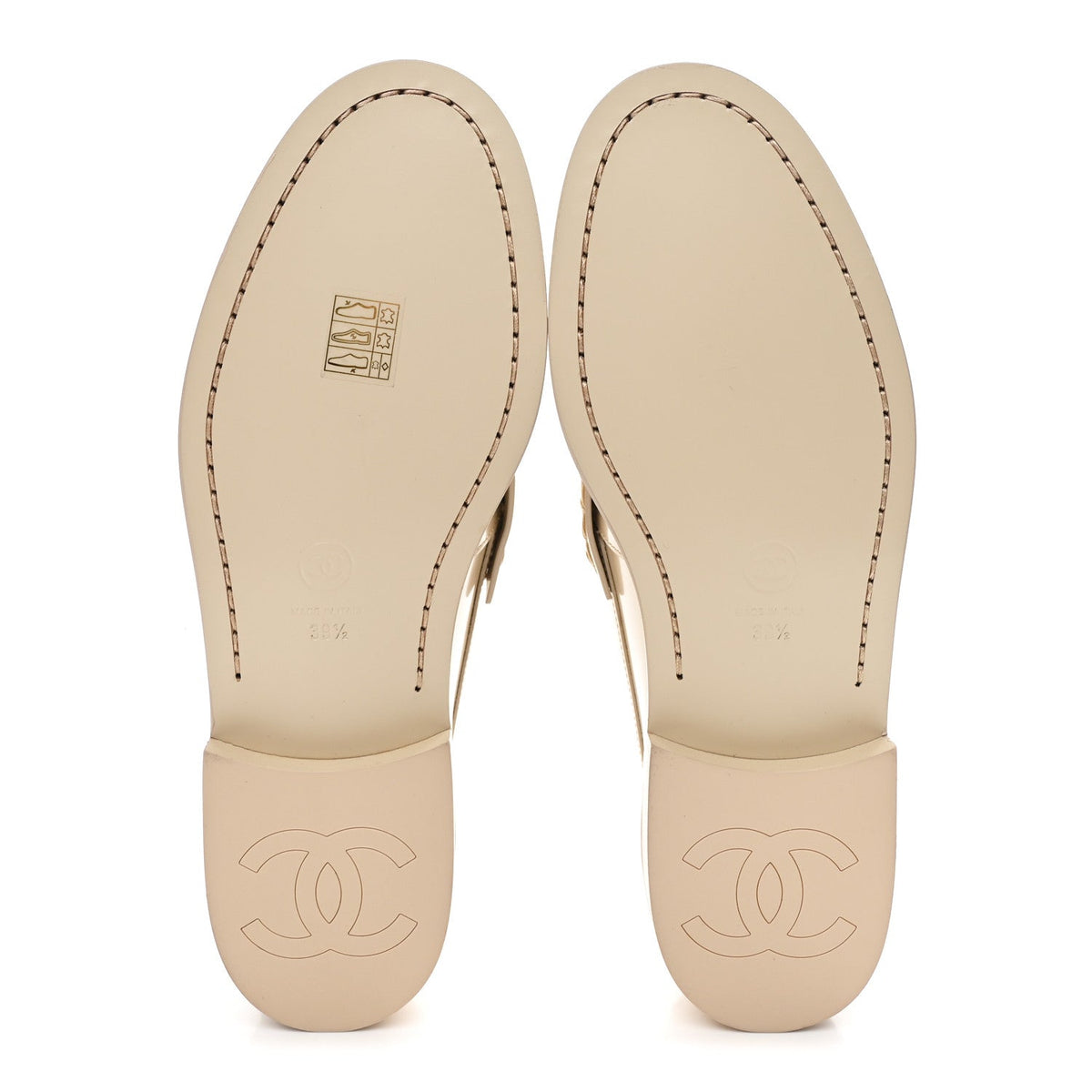 Shiny Calfskin Logo Loafers 39.5 Beige