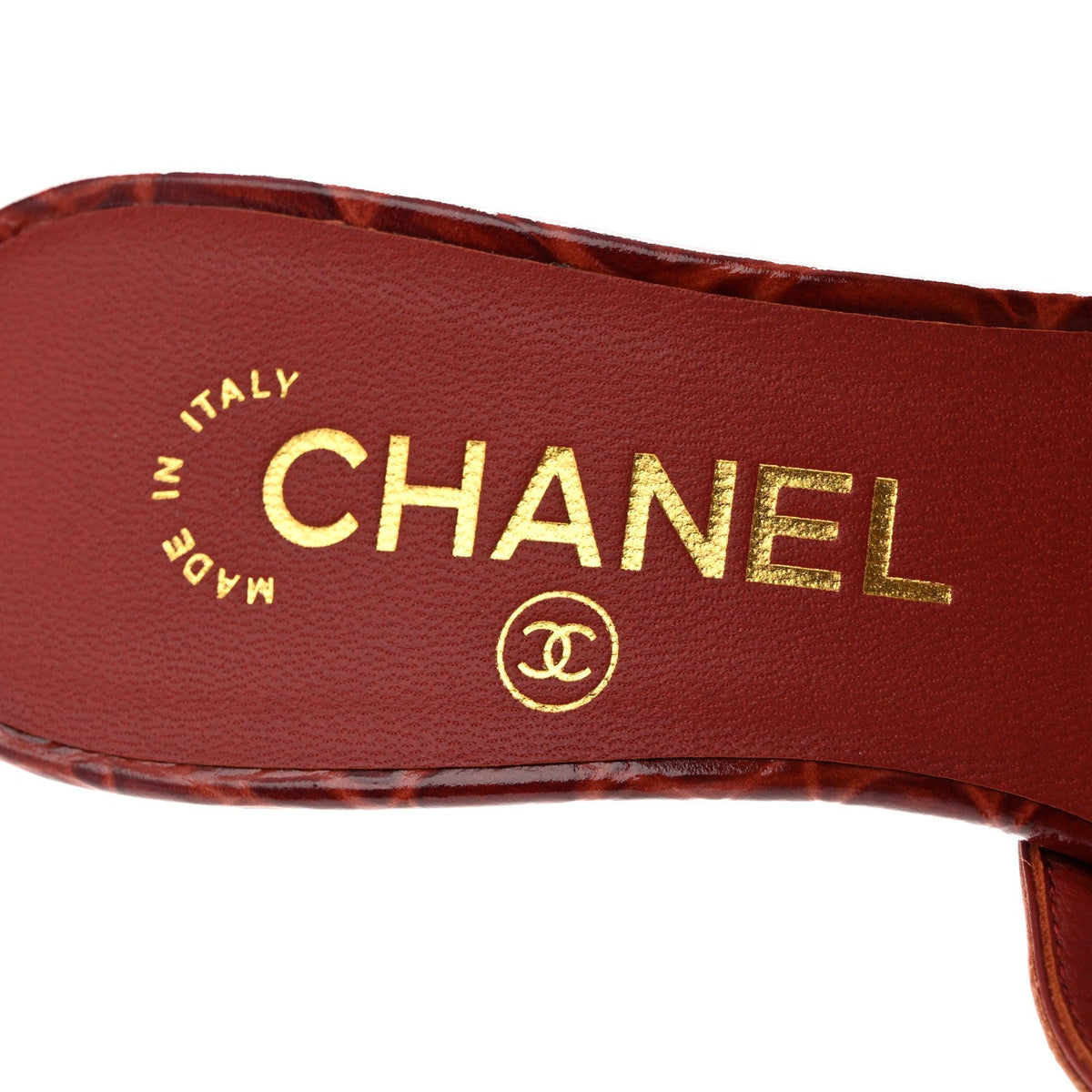 Crocodile Embossed Patent Calfskin Camellia Thong Sandals 36 Burgundy