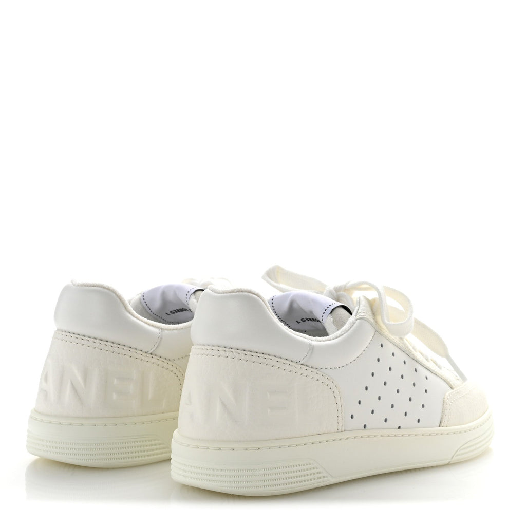 Grained Calfskin Fabric Womens Logo Sneakers 37.5 White 37.5 White