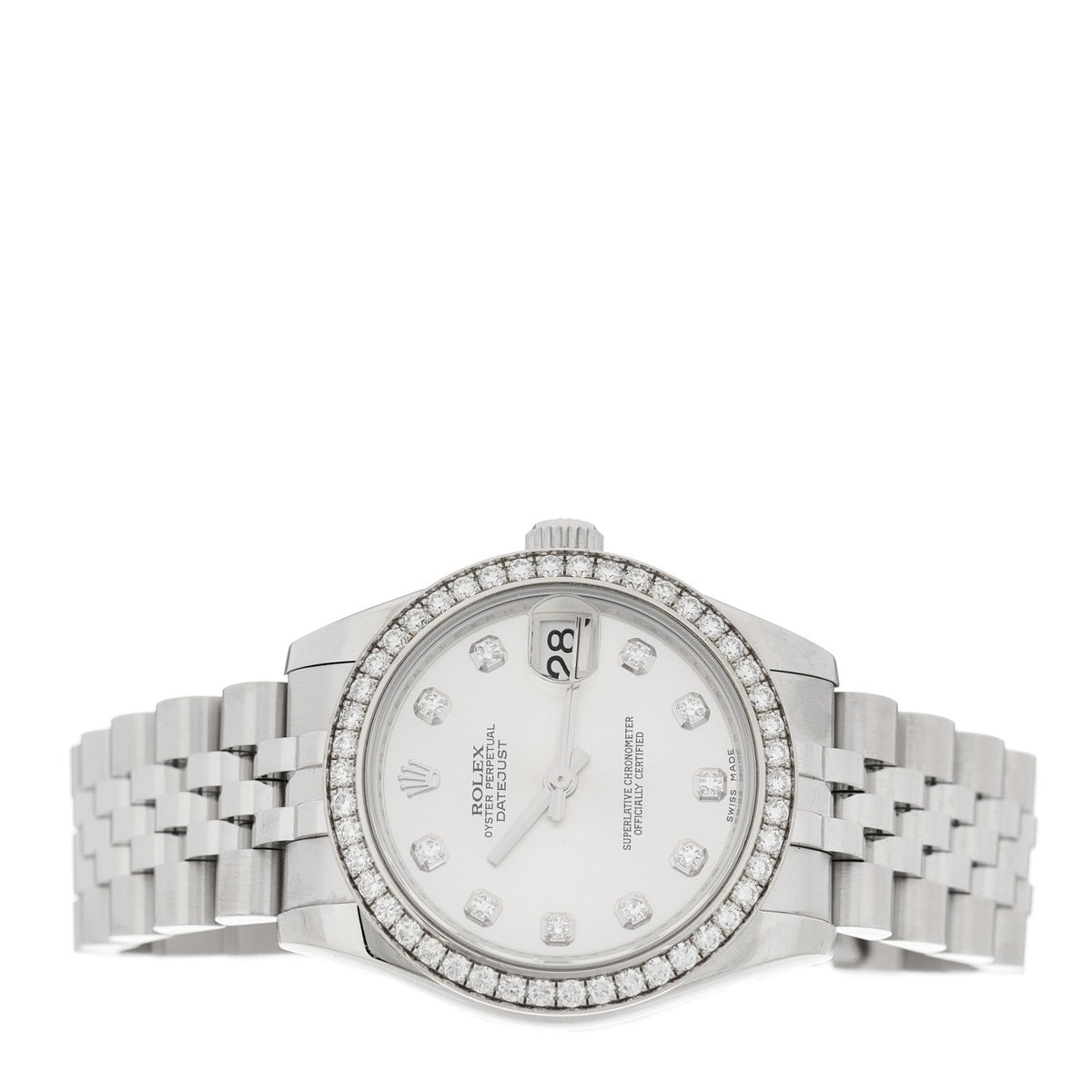 Stainless Steel 18K White Gold Diamond Bezel 31mm Oyster Perpetual Datejust Watch Silver 278384RBR