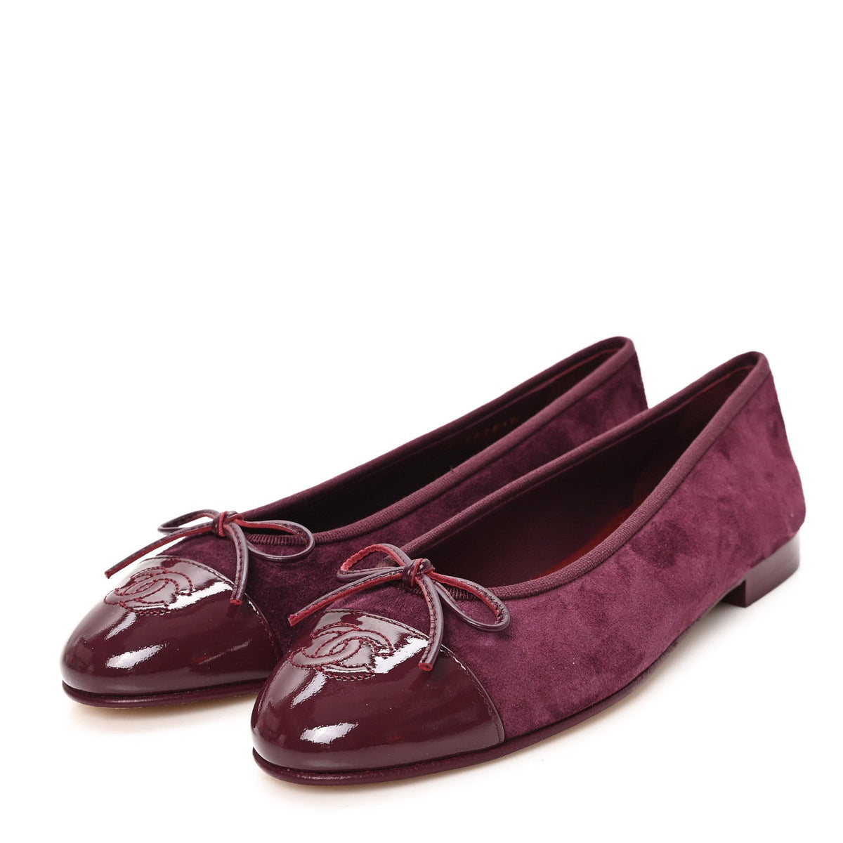 Suede Patent Cap Toe CC Ballerina Flats 38.5 Grey 37.5 Burgundy