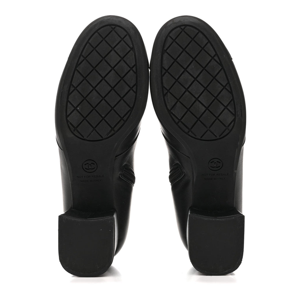 Stretch Lambskin Cap Toe CC Short Boots 38.5 Black