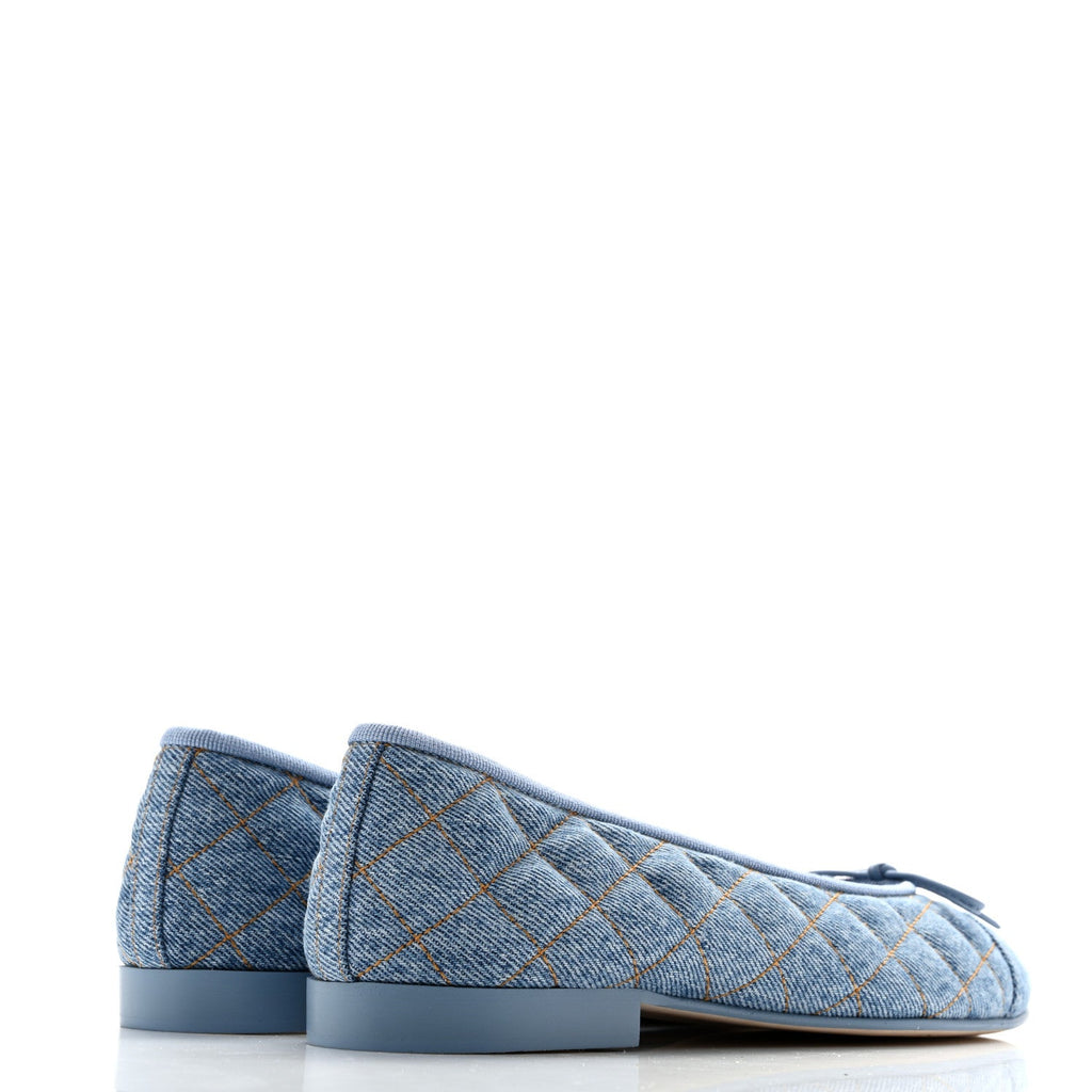 Denim Quilted CC Cap Toe Ballerina Flats 37 Light Blue