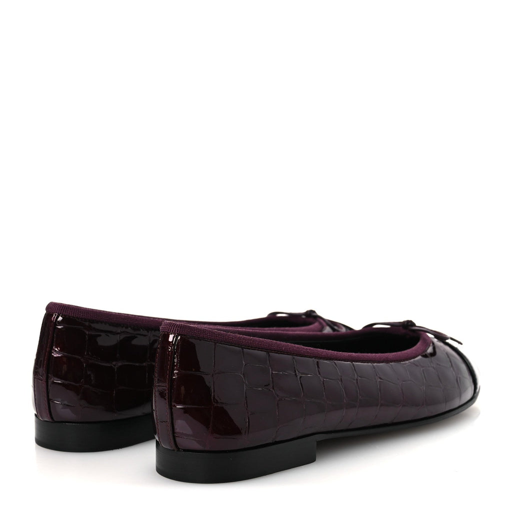 Patent Calfskin Crocodile Embossed Ballerina Flats  38 Dark Burgundy Black