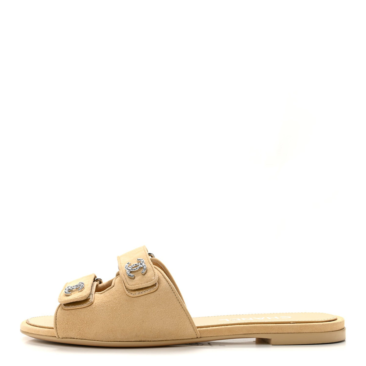 Suede Kidskin Velcro Mules 38 Beige