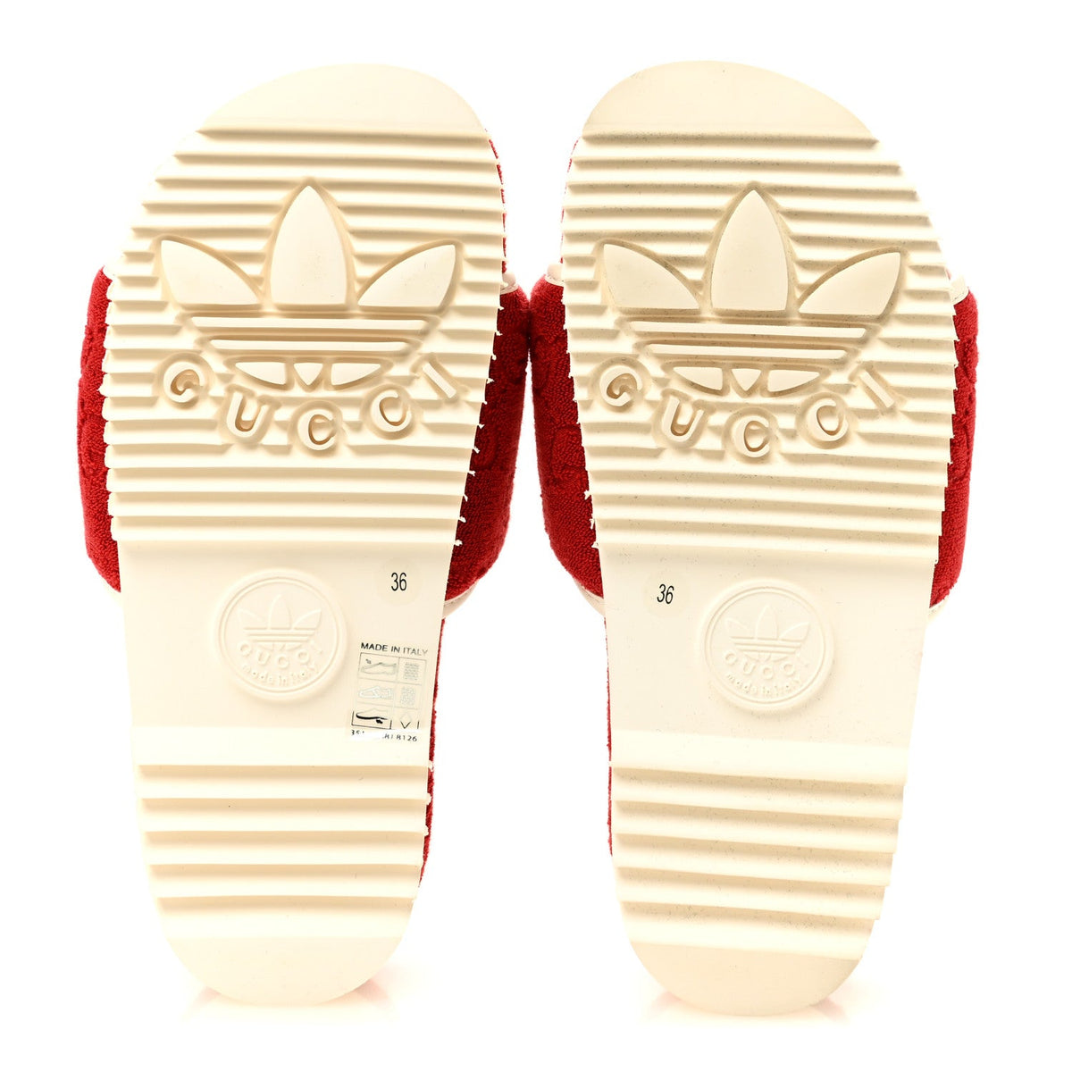 X ADIDAS Terry Cloth GG Monogram Womens Platform Sandals 36 Maple Red Off White