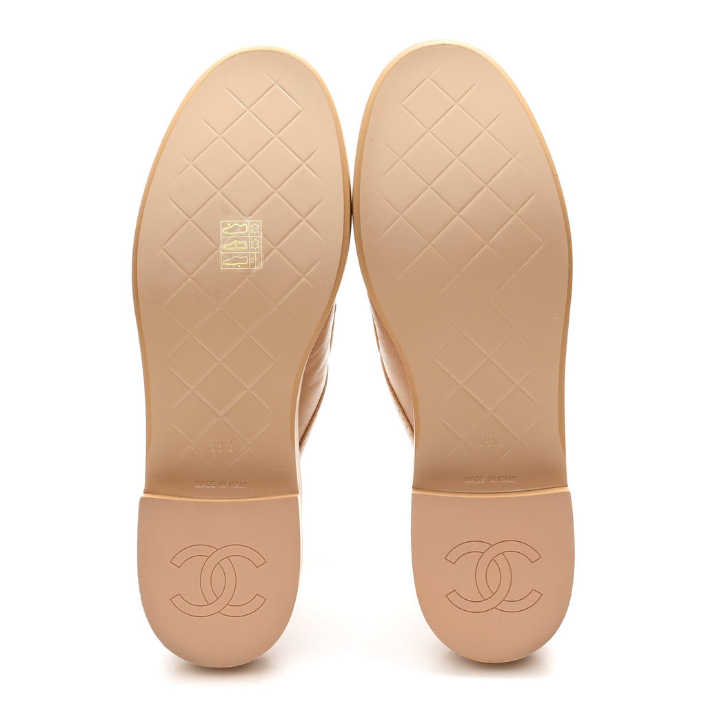 Lambskin Quilted CC Turnlock Mules 39.5 Light Beige