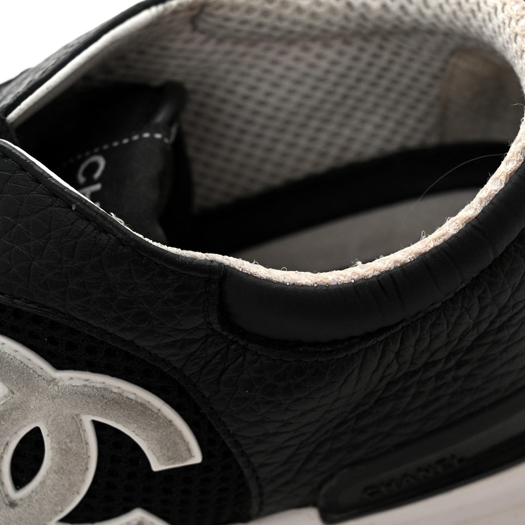 Calfskin Mesh Lycra Suede Womens Logo Sneakers 38.5 Black
