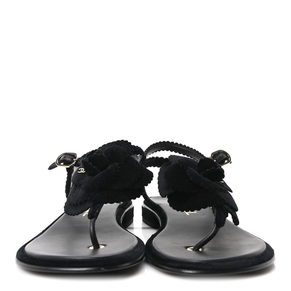 Velvet Pearl Camellia Thong Sandals 37.5 Black
