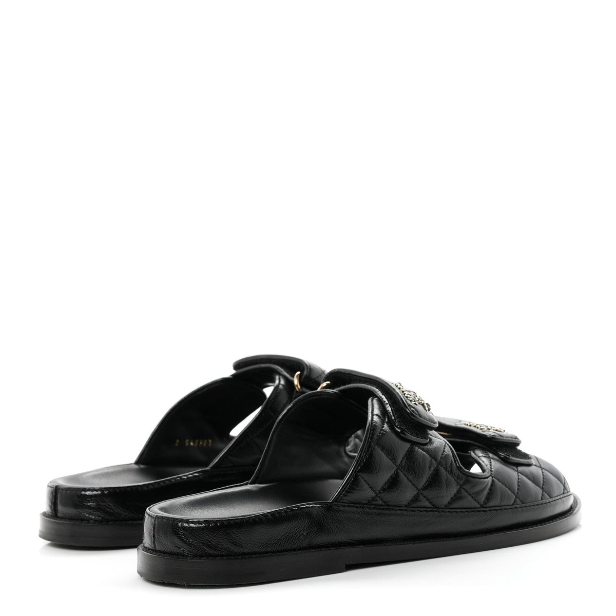 Lambskin Quilted Velcro Dad Chain CC Slide Sandals 39.5 Black