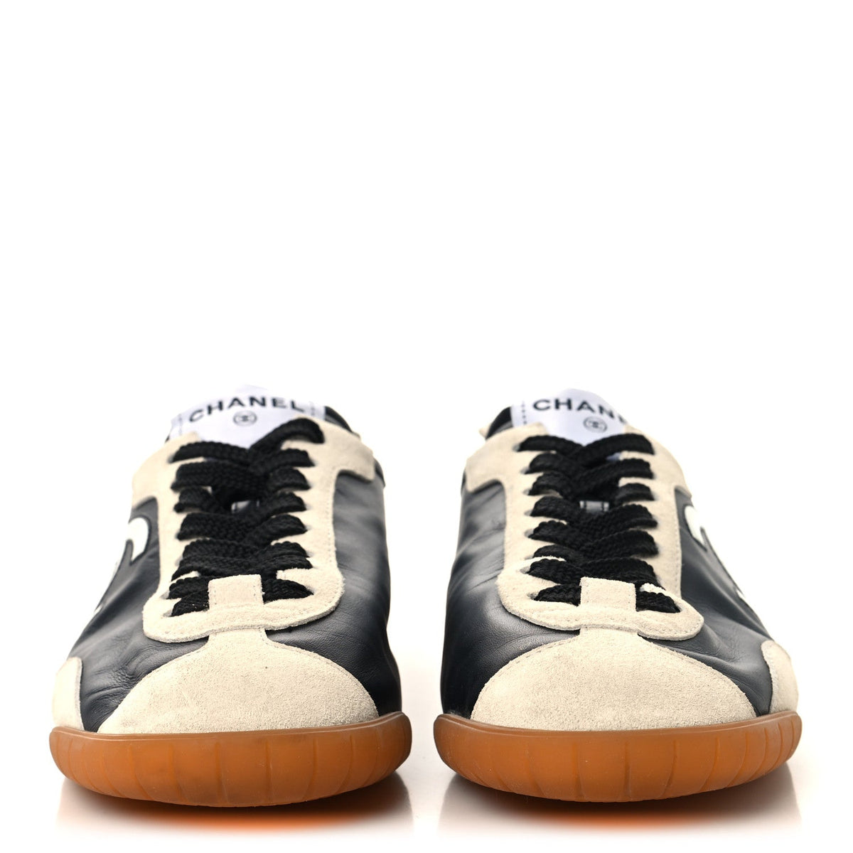 Calfskin Embossed Suede Womens CC Sneakers 37 Black White