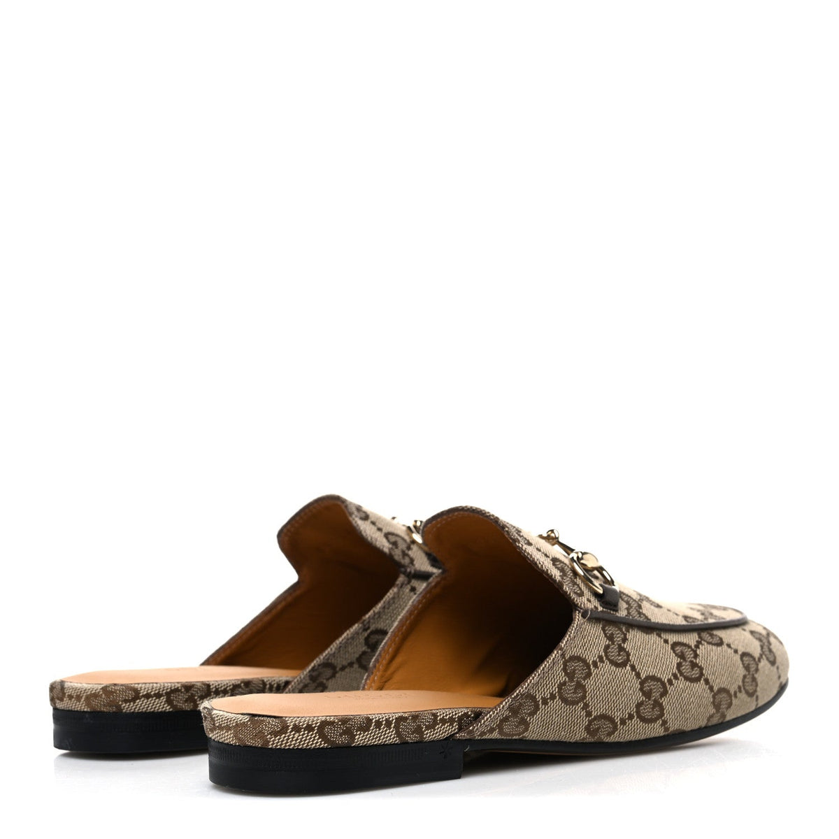 Canvas GG Monogram Horsebit Womens Princetown Slippers 35 Beige Ebony New Acero