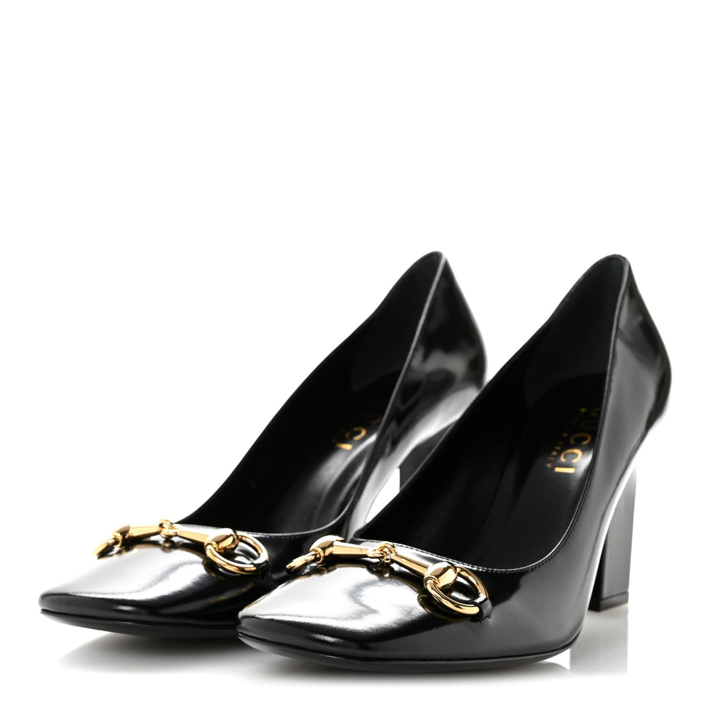 Shiny Calfskin Horsebit Signora 85mm Pumps 39 Black