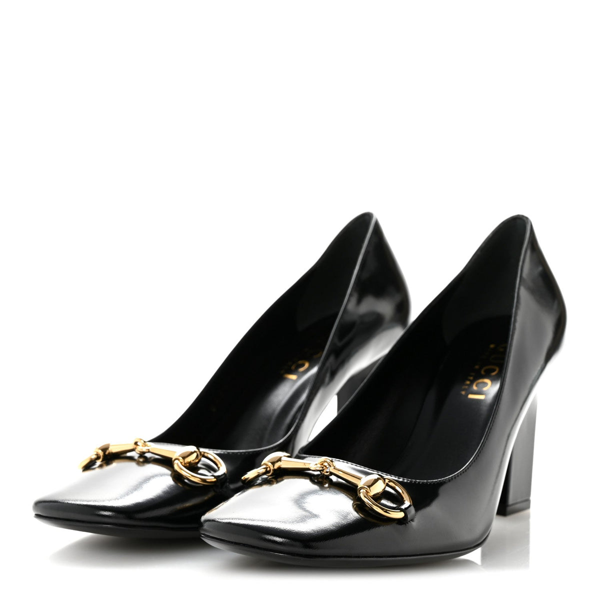 Shiny Calfskin Horsebit Signora 85mm Pumps 39 Black