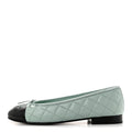 Lambskin Quilted CC Cap Toe Ballerina Flats 35 Light Blue Black