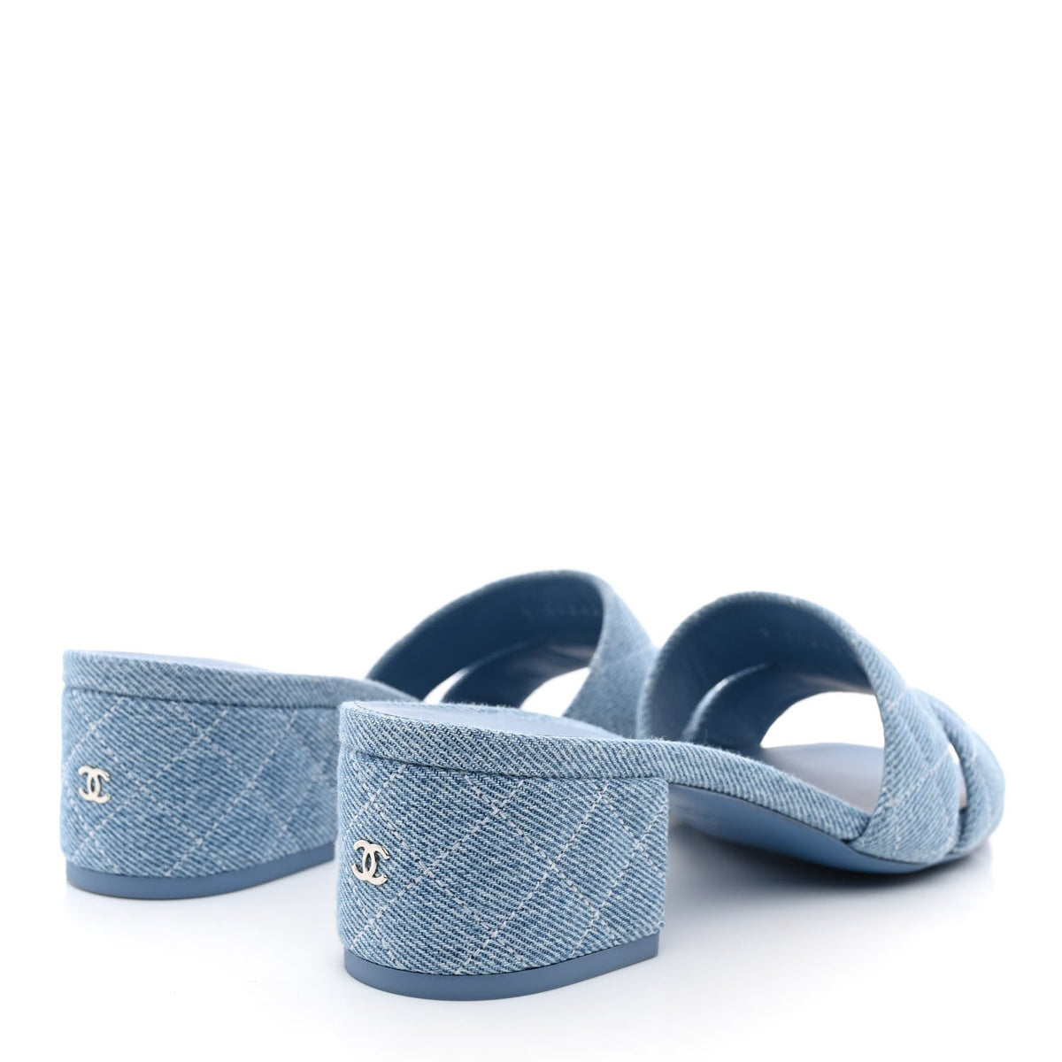 Denim Quilted Mules 38 Blue