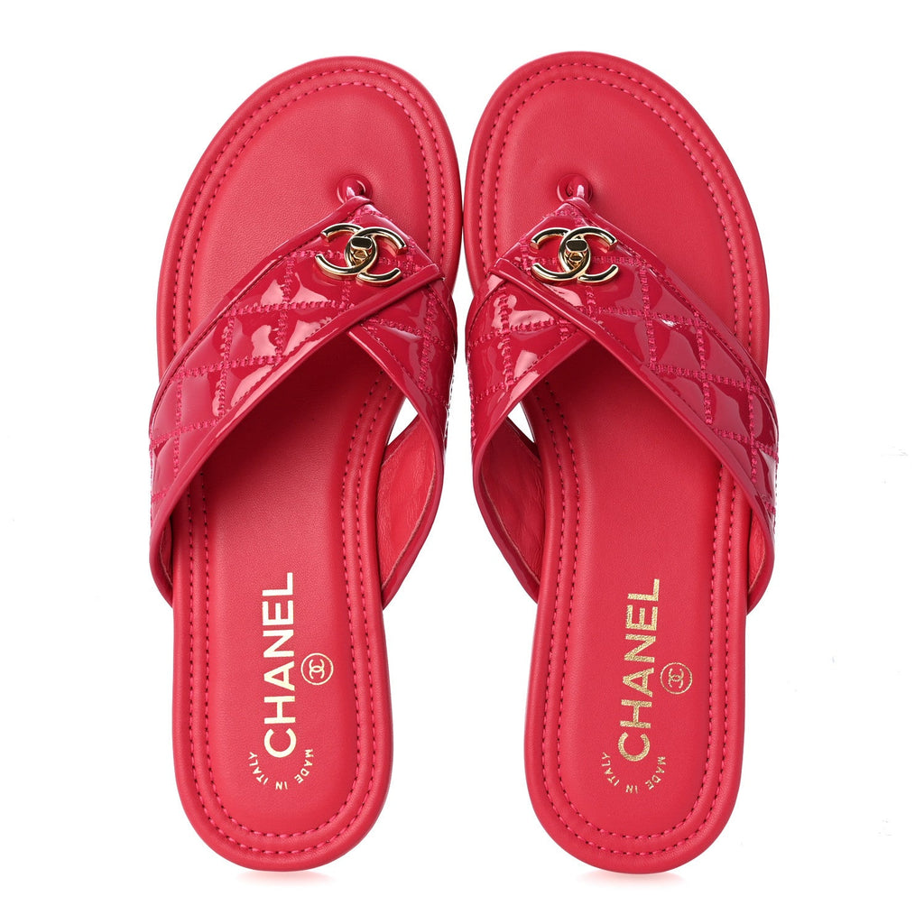 Patent Quilted CC Thong Sandals 39 Pink
