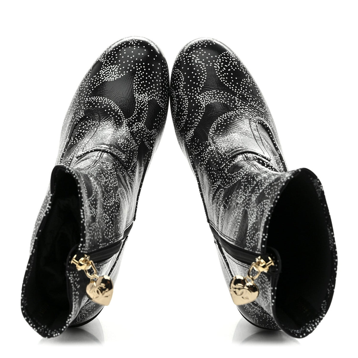 Calfskin Camellia Printed Ankle Boots 38 Black White