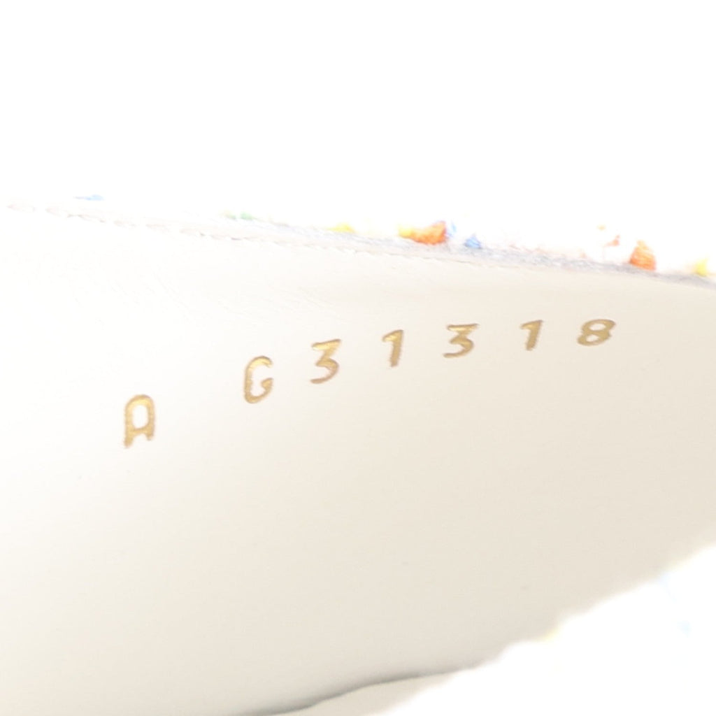 Tweed Grosgrain Cap Toe CC Slingback Pumps 40 White Multicolor