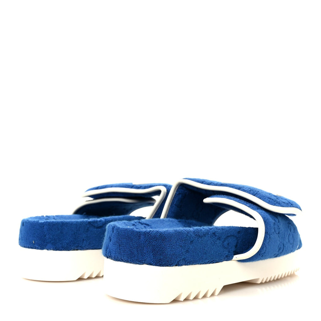 X ADIDAS Terry Cloth GG Monogram Mens Platform Sandals 11 Oriental Blue Mystic White