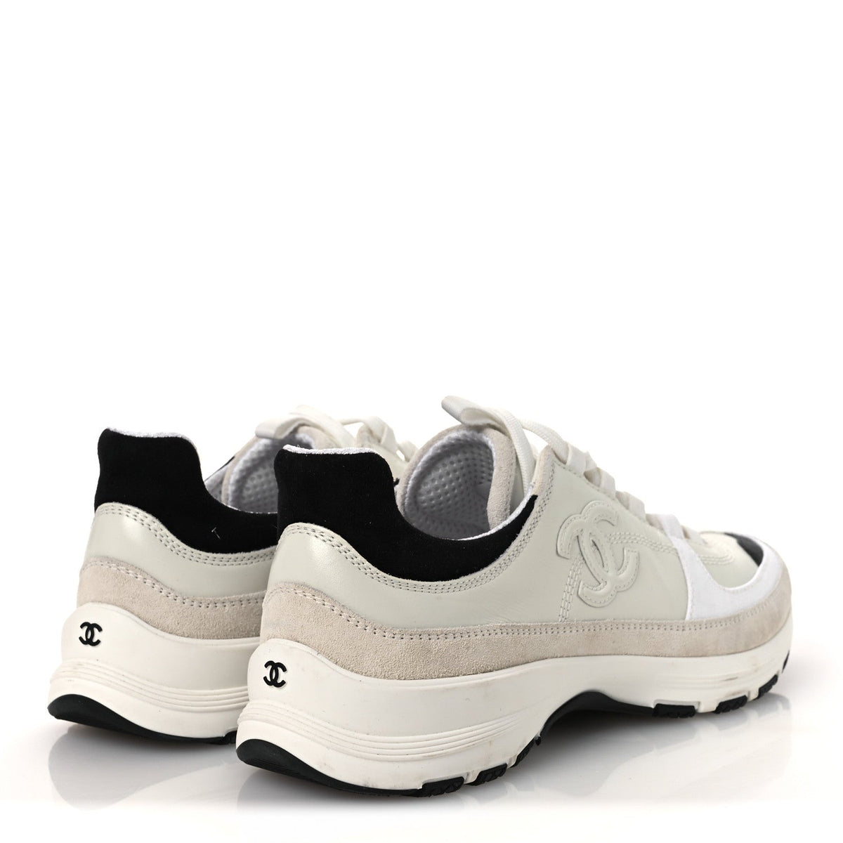 Calfskin Suede CC Womens Sneakers 39.5 White Black
