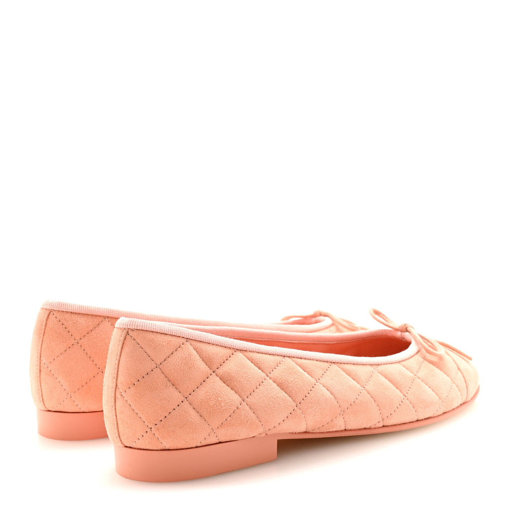 Suede Quilted Cap Toe CC Ballerina Flats 37 Light Orange